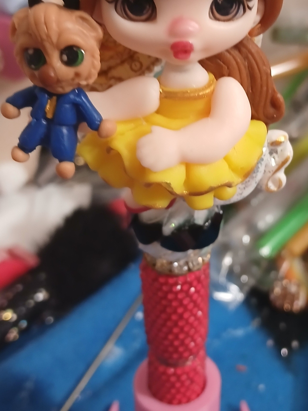 Belle And Beast Clay Doll Beadable Pen